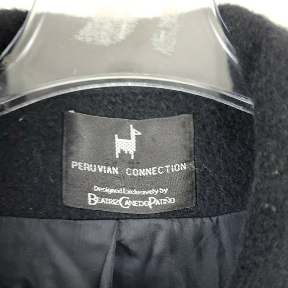 Women's Peruvian Connection Baby Llama & Lambswool Black Trench Coat Size 10 - Picture 5 of 12